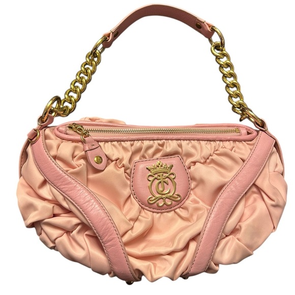 Juicy Couture Pink Ruched Pleated Nylon Gold Chain Handle Vintage Purse Handbag - Picture 1 of 16